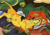 Franz Marc Canvas Paintings - Cows Yellow Red Green